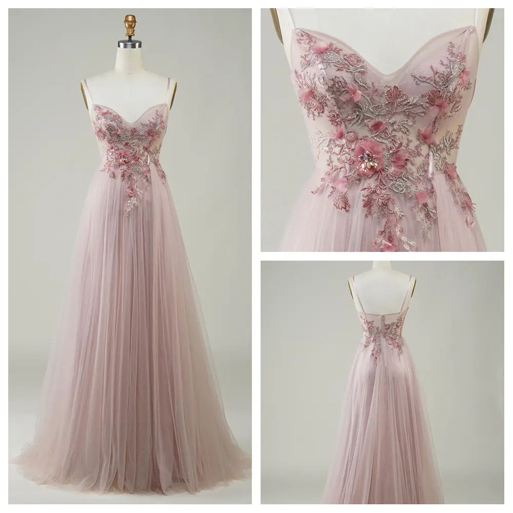 

Индивидуальные вечерние платья трапециевидной формы с v-образным вырезом, драпированное тюлевое длинное платье для выпускного вечера с открытой спиной и блестками, расшитое бисером, кружевное вечернее платье с аппликацией