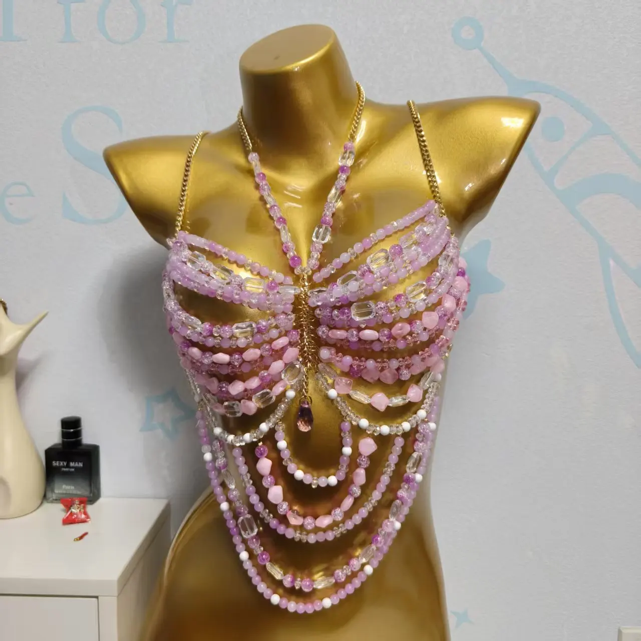 New European And American Style Handmade Beaded Tassel Body Chain, Spicy Girl Camisole Vest Top, Beach Sexy Beaded Top