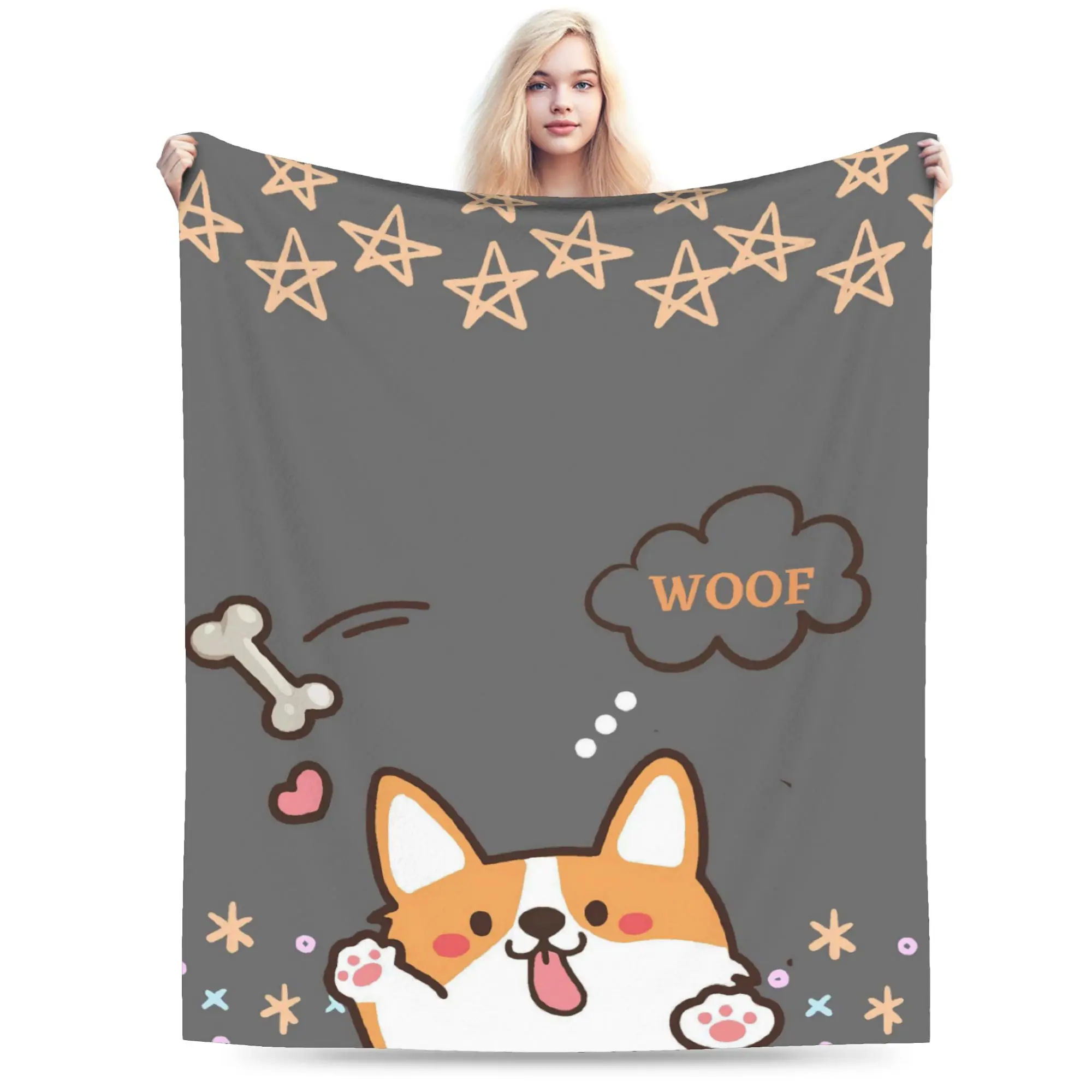 Super Warm Blanket Decorative Cute Corgi Starry Cloud Throw Blanket  Flannel Bedspread For Couch Bed Street Trend Sofa Bed Cover