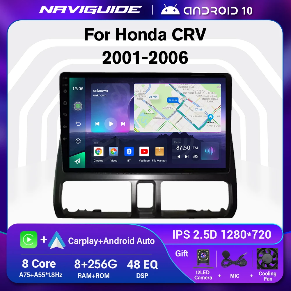 NAVIGUIDE Android 10 Dàn Âm Thanh Xe Hơi Dành Cho Xe Honda CRV CR-V 2 2001-2006 8G + 256G Phát Thanh Xe Hơi đa Phương Tiện Dẫn Đường GPS Autoradio DSP