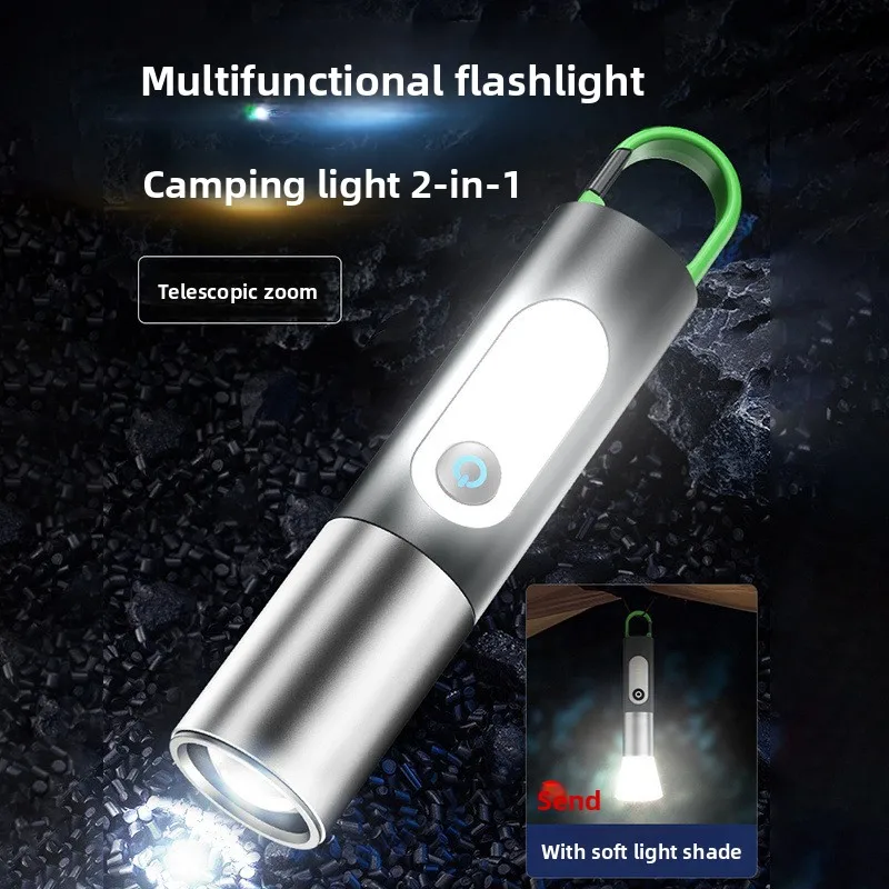 Mini Telescopic Zoom LED Flashlight, Aluminum Alloy White Focus Torch, Type-C Rechargeable Portable Flashlight New Arrival