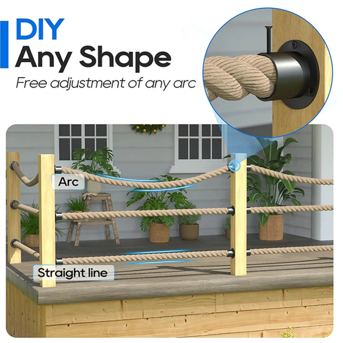 BAAQ 4Pack Black Rope End Snap with Screw Securing Rail Support Cap for Jutes Fencing Stair Deck Railing Kit