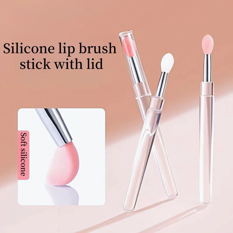 Pincel de silicona para labios con tapa, Mini pincel portátil profesional para máscara de labios, lápiz labial, sombra de ojos, lápiz labial difuminado