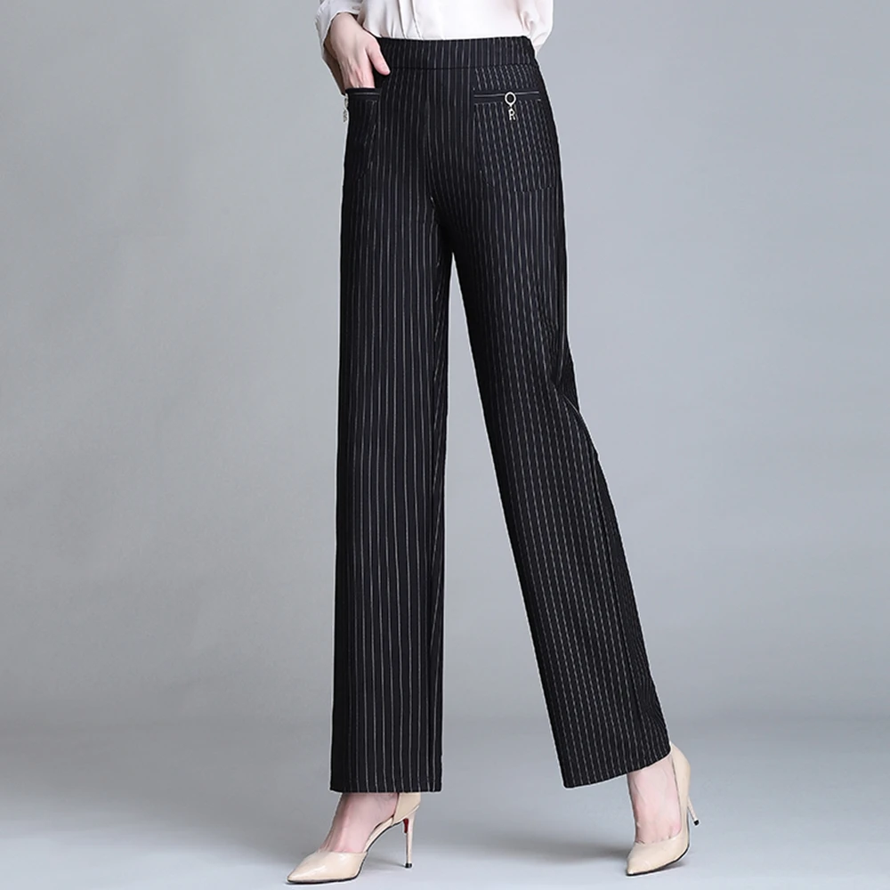 Korean High Waist Striped Harlan Pants for Women Spring and Autumn 2023 New Loose Large Versatile Drop Feel Fat Casual Pants 5XL