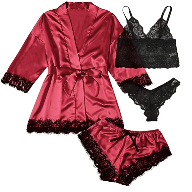 Women\'s Sleep Lounge New Pajama Sets Sexy Lace Satin Suspender Set For Sleeping Pajamas,Skin Friendly And Comfortable Loungewear