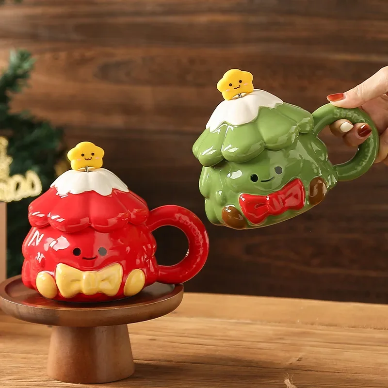 

Домашнее использование с крышкой и ложкой, большая чашка для питья. Креативная керамическая кружка с рождественской елкой, ручная роспись, знаменитая в Интернете.