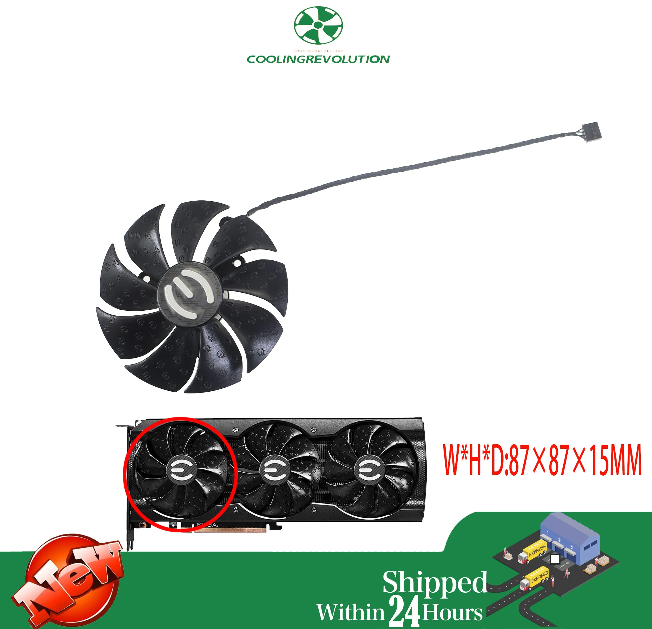 Wentylator karty graficznej 87mm T129215SU PLA09215S12H 12V 0.55A 4Pin do EVGA RTX 3070 3080 3090 XC3 BLACK GAMING — zdjęcie produktu 3