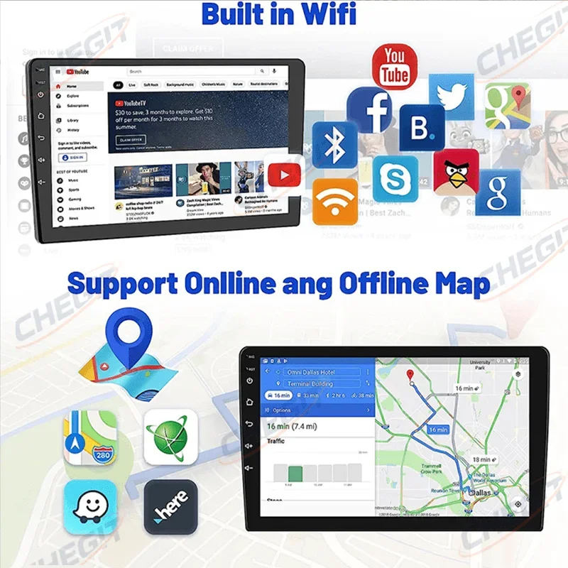 أندرويد 13 4G 64G الوسائط المتعددة راديو السيارة Carplay مشغل تلقائي لتحديد المواقع والملاحة لتويوتا هيونداي نيسان كيا لادا فيات VW 9 10 بوصة