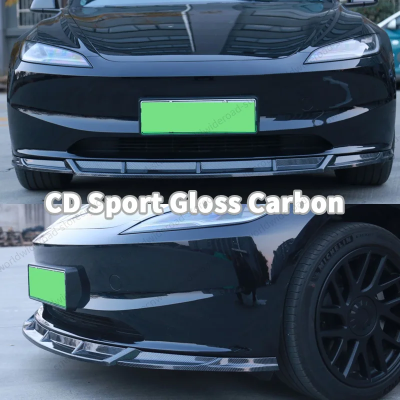 For Tesla Model 3 Highland 2024+ Front Lip Sport Bumper Spoiler Model 3 Gloss Carbon Print Auto Accessories AD Sport Body Kit