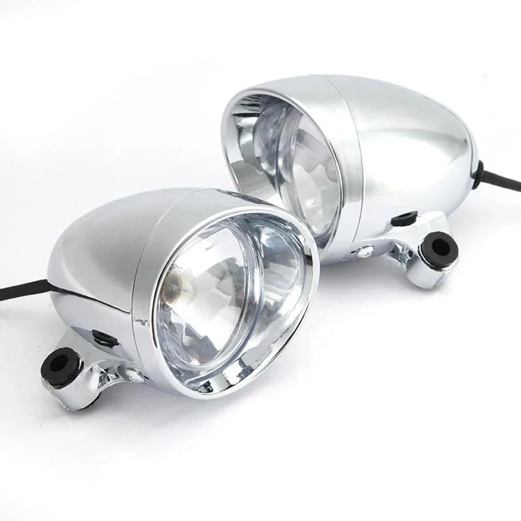 Set of 2 4\'\' Chrome Motorcycle Bullet Front Headlight Fog Light Lamp for Harley