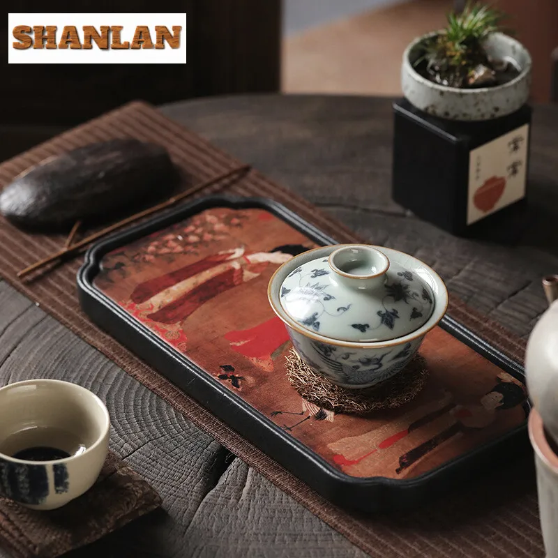 Chinese National Tide Kung Fu Tea Table Rectangular Tray Small Household Begonia Tea Tray Ceramic Absorbent Dry Bubble Tray