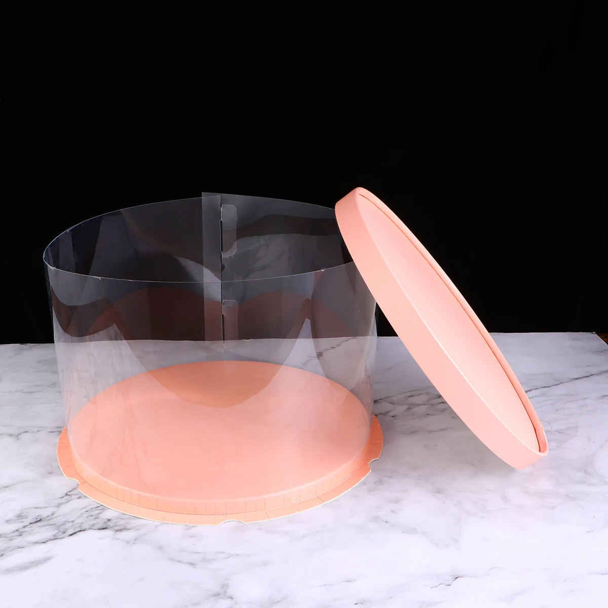 

Plastic Cake Box Round Cake Packaging Boxes Transparent Organizer for Home Dessert Shop (Pink, Single-layer) (8inch)
