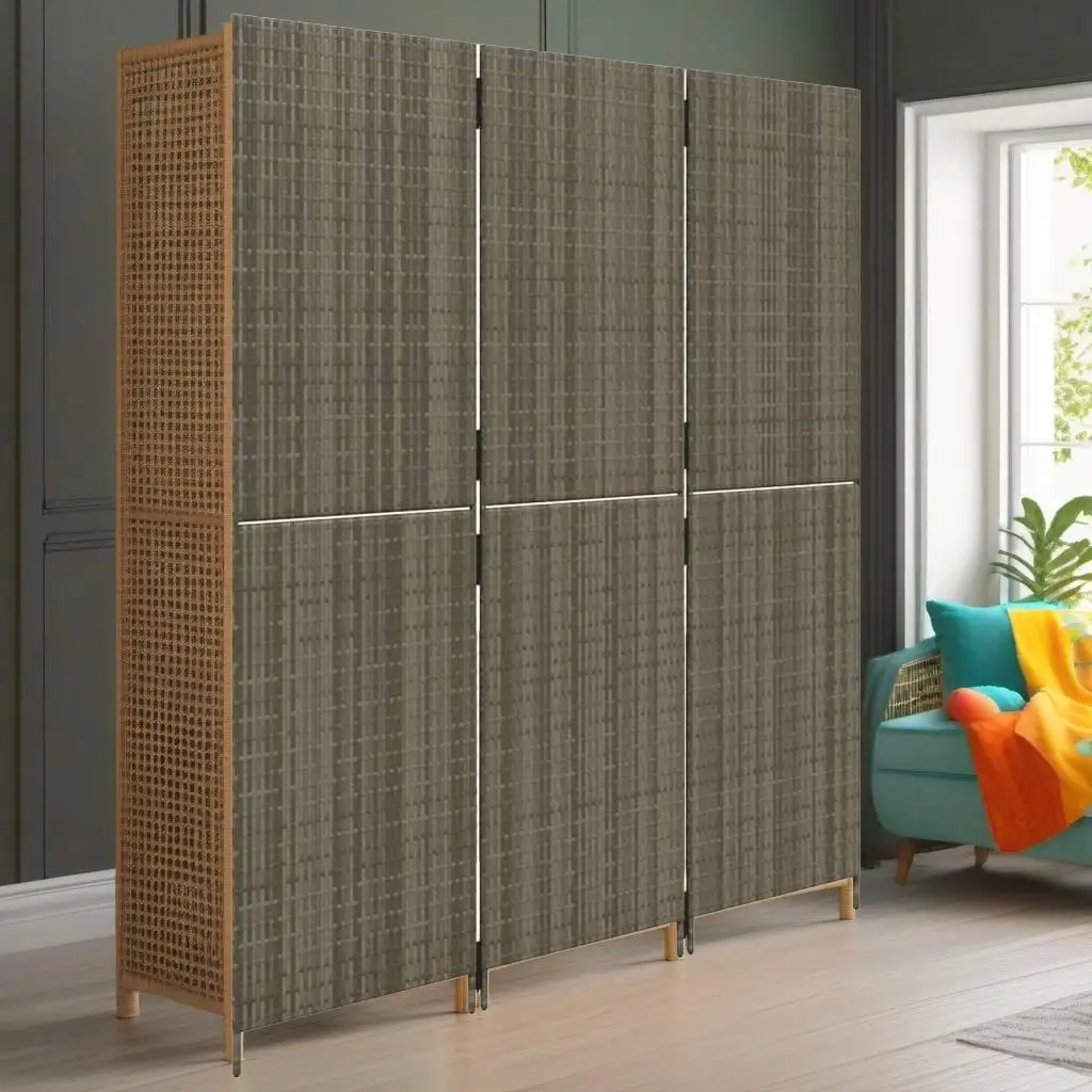 

3-Panel Gray Poly Rattan Room Divider - Stylish & Functional Screen