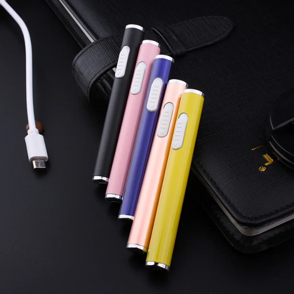 Classic Metal Rechargeable Cigarette Lighter Mini Cylindrical Flameless Electronic Recharge USB Lighter Smoker Gift