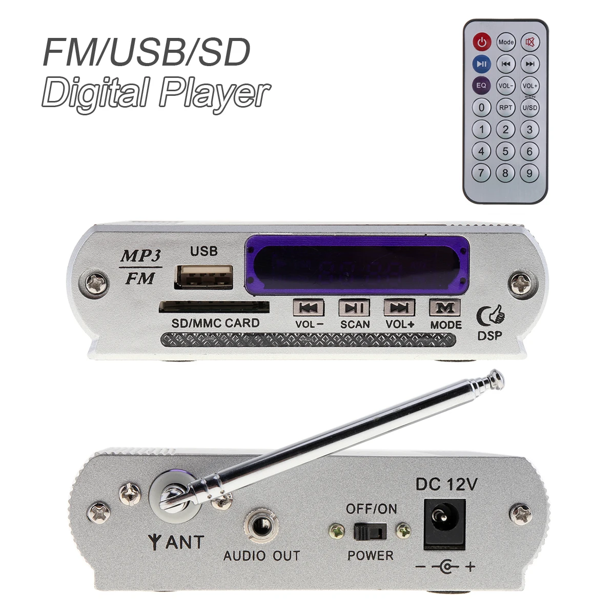 Universal Motorcycle Power Car Amplifier LED Level Display Support MP3 / FM / SD / USB Audio Player