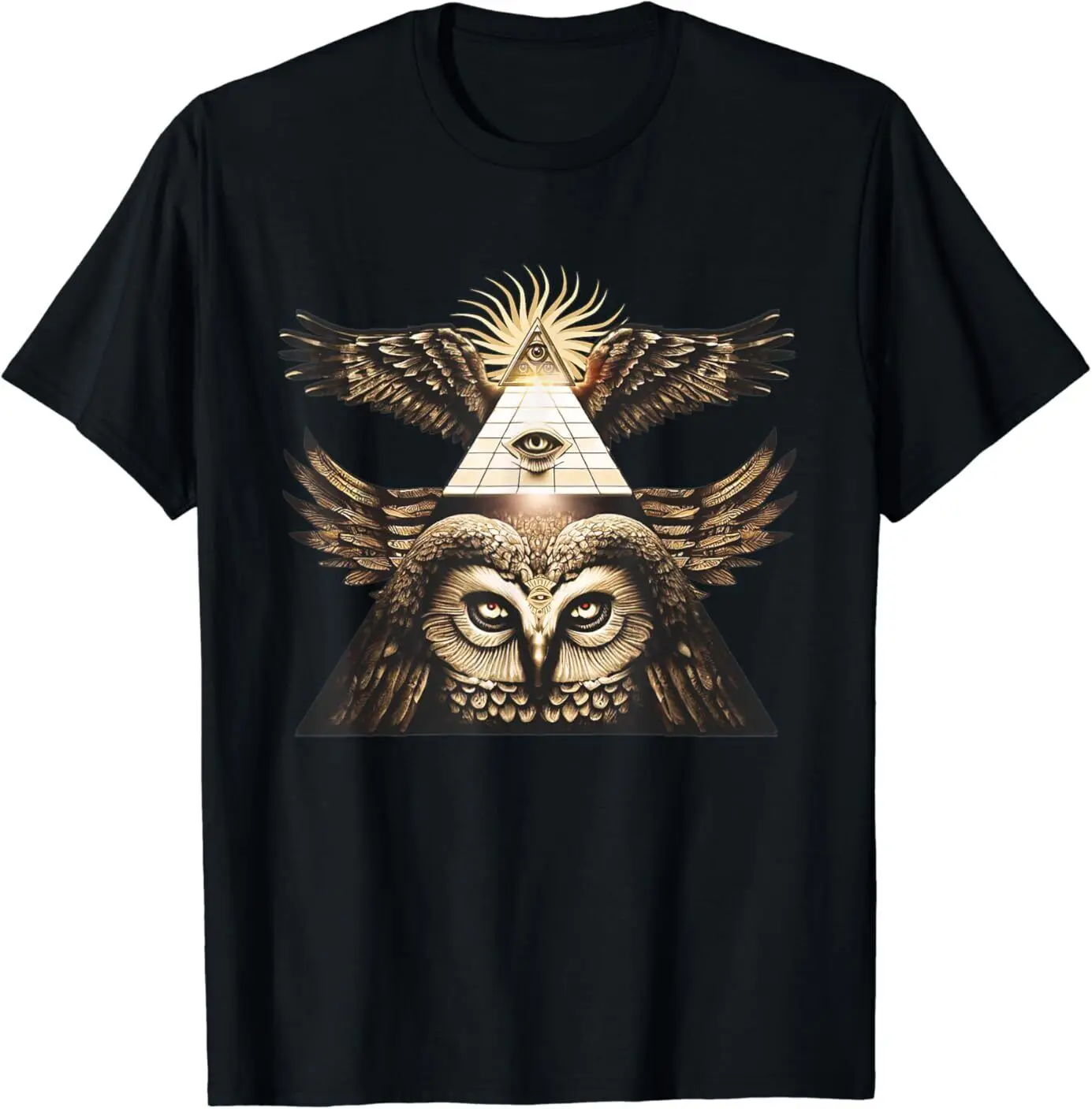 NEW LIMITED Owl Third Eye Illuminati Pyramid Design Gift Idea Tee T-Shirt S-3XL