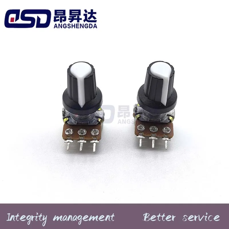 2 Sets WH148 1K 10K 20K 50K 100K 500K Ohm 15mm 3 Pin Linear Taper Rotary Potentiometer Resistor for Arduino with AG2 White cap