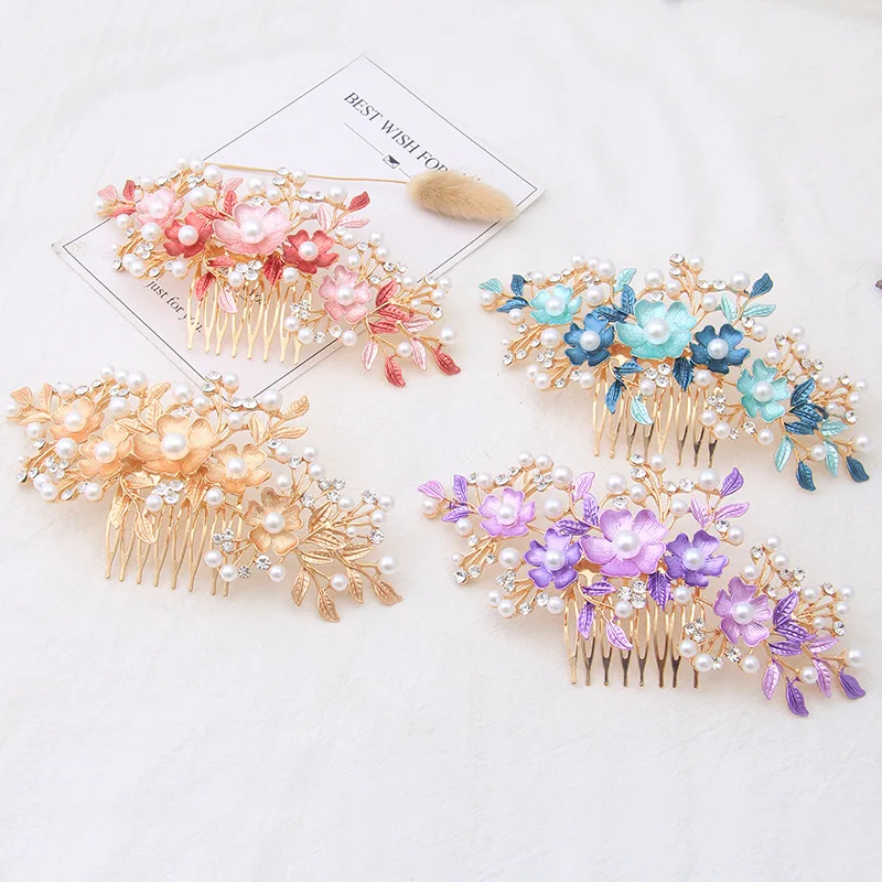 

Korean style Korean version alloy hair clip flower Korean hair comb rose flower baked paint women's hair accessories bride's hai