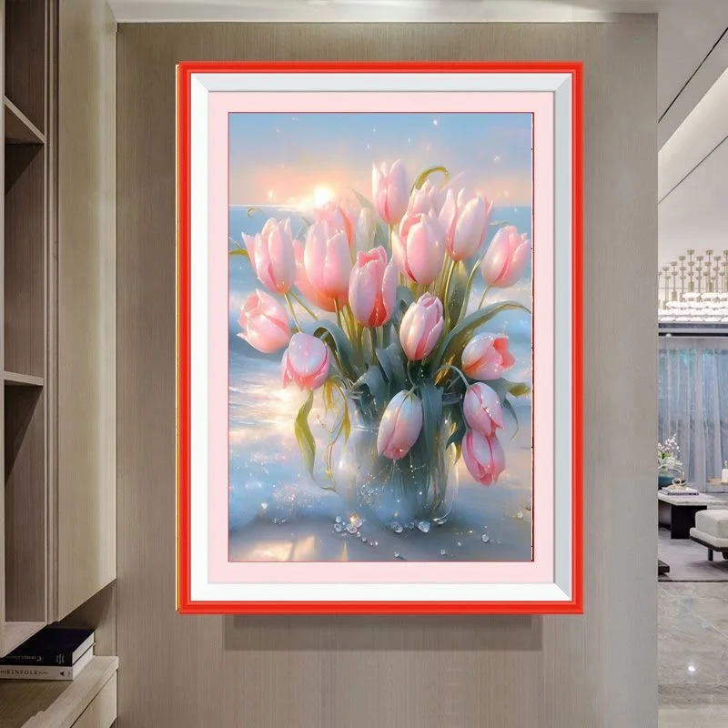 Tulip Flowers 11CT Embroidery DIY Chinese Style Printed Kits Cross Stitch Thread Needlework Sets Home Decor Crafts