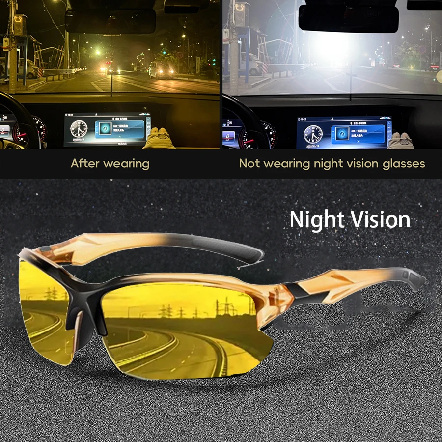 Unisex Casual Outdoor-Fahrradbrille mit Nachtsicht, Halbrahmen, Persönlicher Sportstil, Gold- und Silberrahmen-Brille für Männer und Frauen