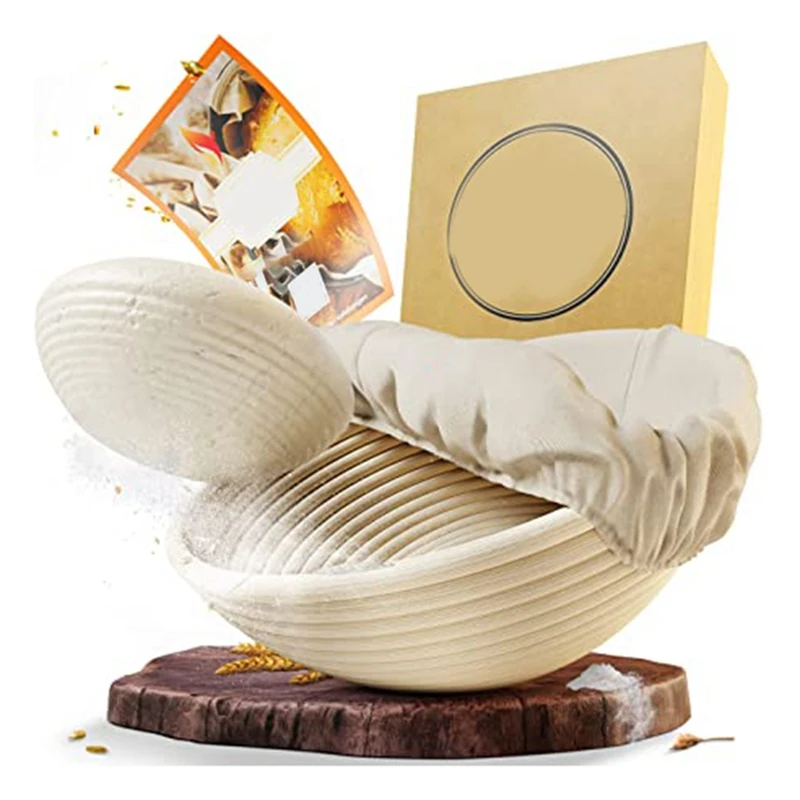 1Set Rattan Dough Dough Mold Set Cutter Round Basket European Bag Baking Basket Toast Basket