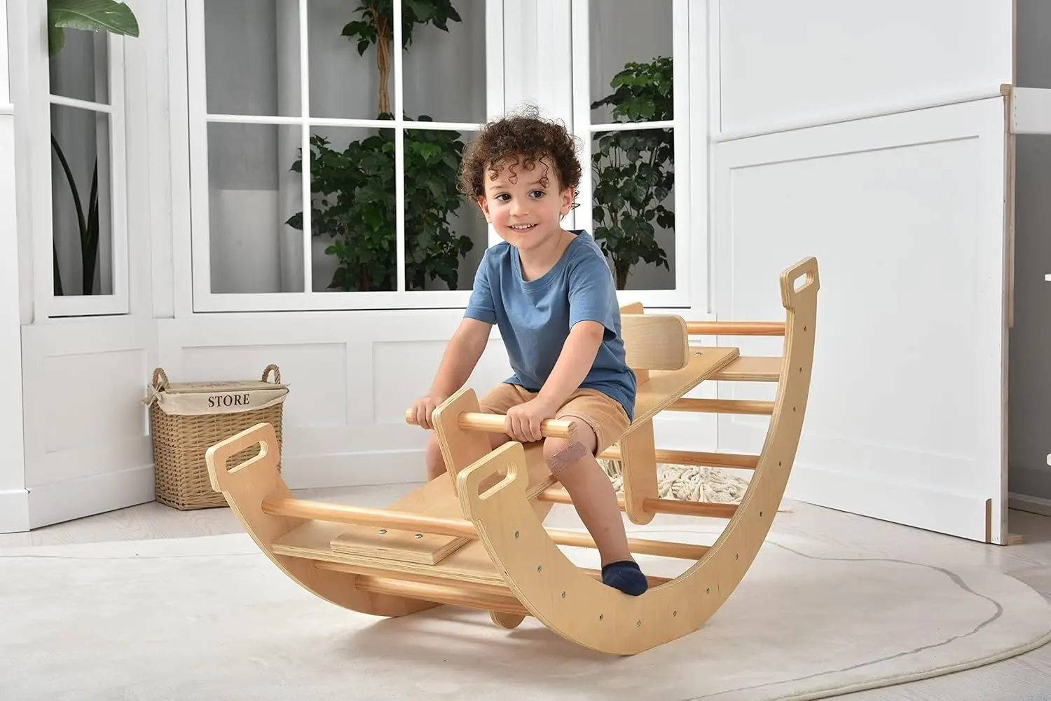 Bailis Ultimate 3-in-1 Playset for Kids - Seesaw, Climbing Arch and Rocker - Waldorf and Montessori Climbing Toy for Children 2-