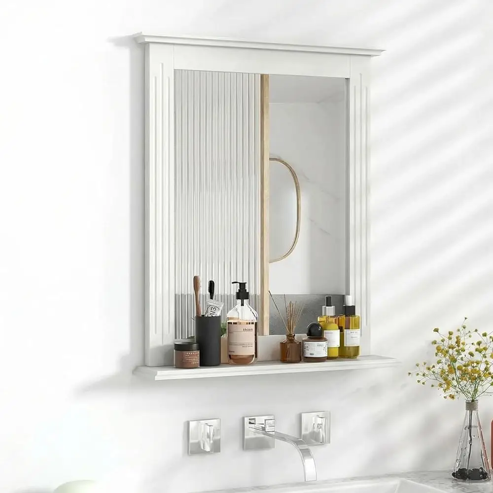 Espejo de pared blanco con estante, espejo de tocador sobre lavabo para baño, dormitorio y más