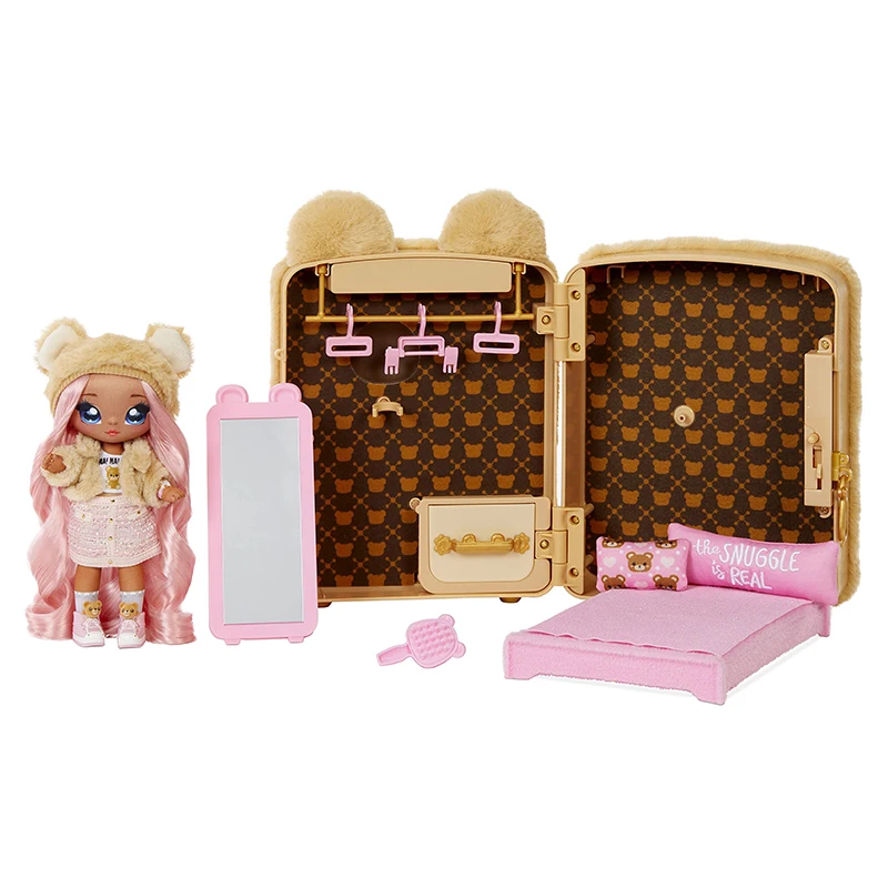 Na! Na! Na! Set da gioco per camera da letto con zaino 3 in 1 a sorpresa con bambola alla moda Pink Bunny Tuesday Meow Set di zaini in peluche per ragazze