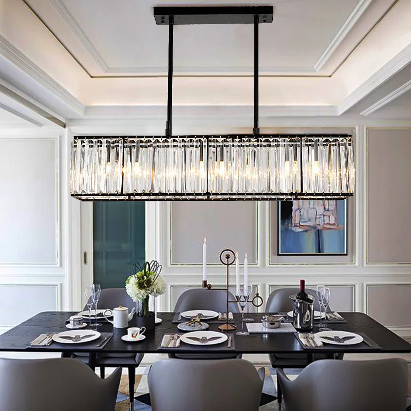 

American crystal light luxury rectangular restaurant chandelier bar American crystal lamp