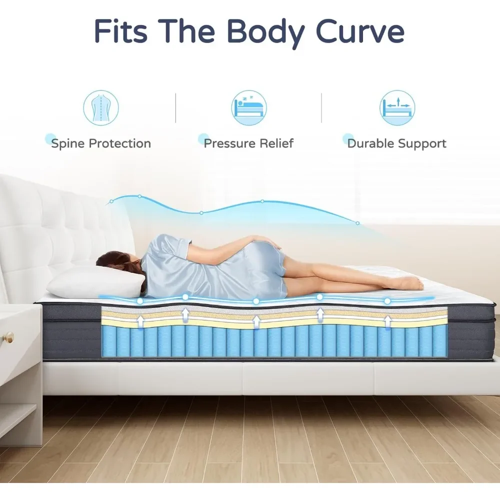 Matelas hybride en mousse à mémoire de forme, matelas avec isolation de mouvement et instituts de pression, matelas à ressort de poche dans une boîte, King Size, 12 po