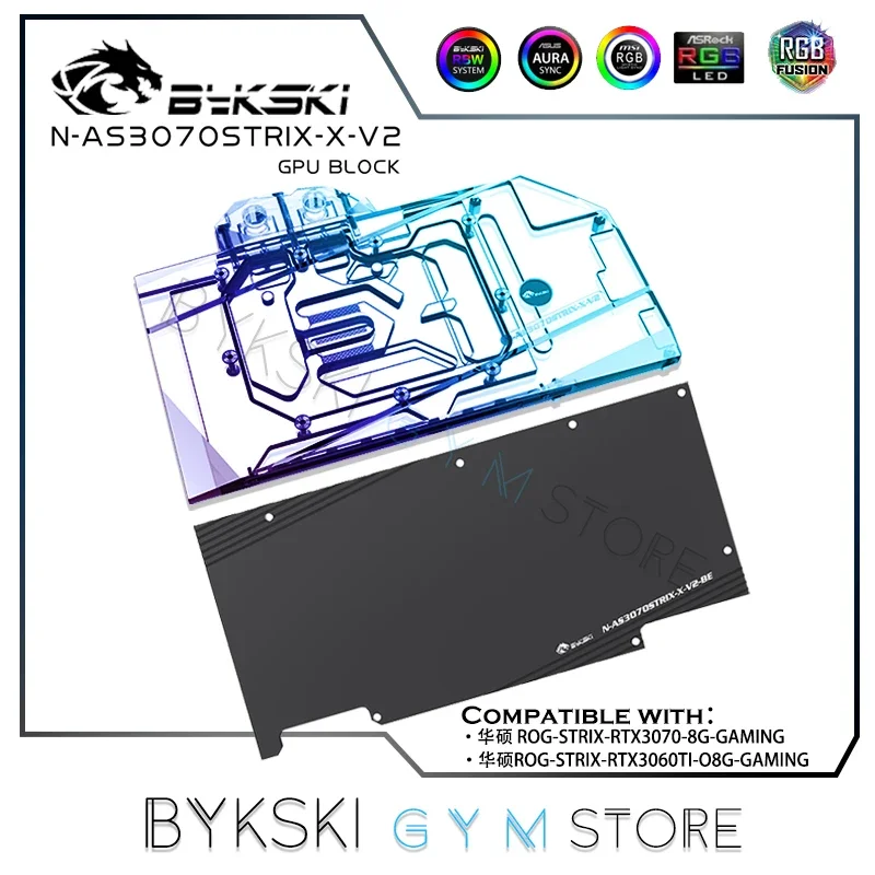 Bloco de água Bykski GPU para placa gráfica Asus RTX3060Ti 3070 STRIX, 5V ARGB SYNC N-AS3070STRIX-X-V2