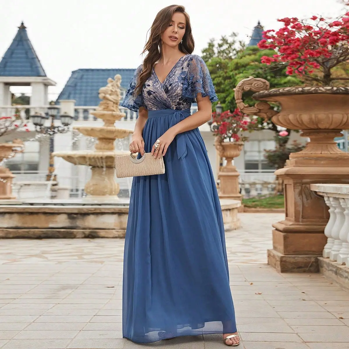 

Ele ort Sve Вечернее платье, новинка 2024, трансграничное летнее женское платье с низкой талией, шелковая ткань, круглая церемония для взрослых