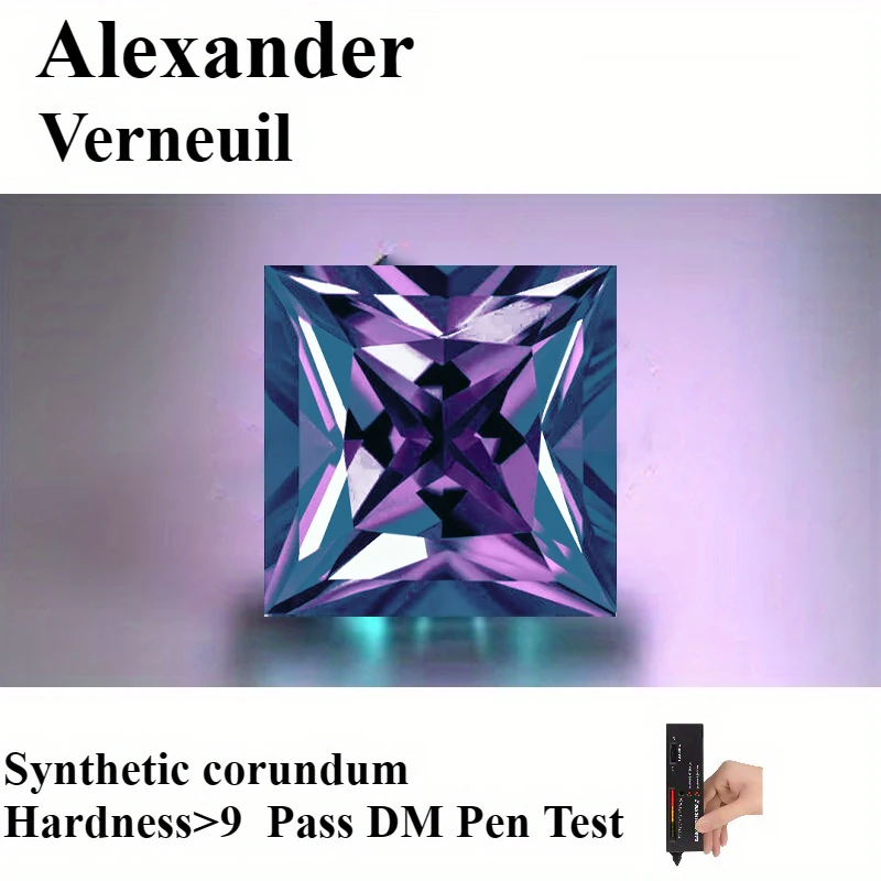 Synthetische korund Alexandrite kleurverandering 10x10 mm (1 stuk) Princess Square losse edelsteen