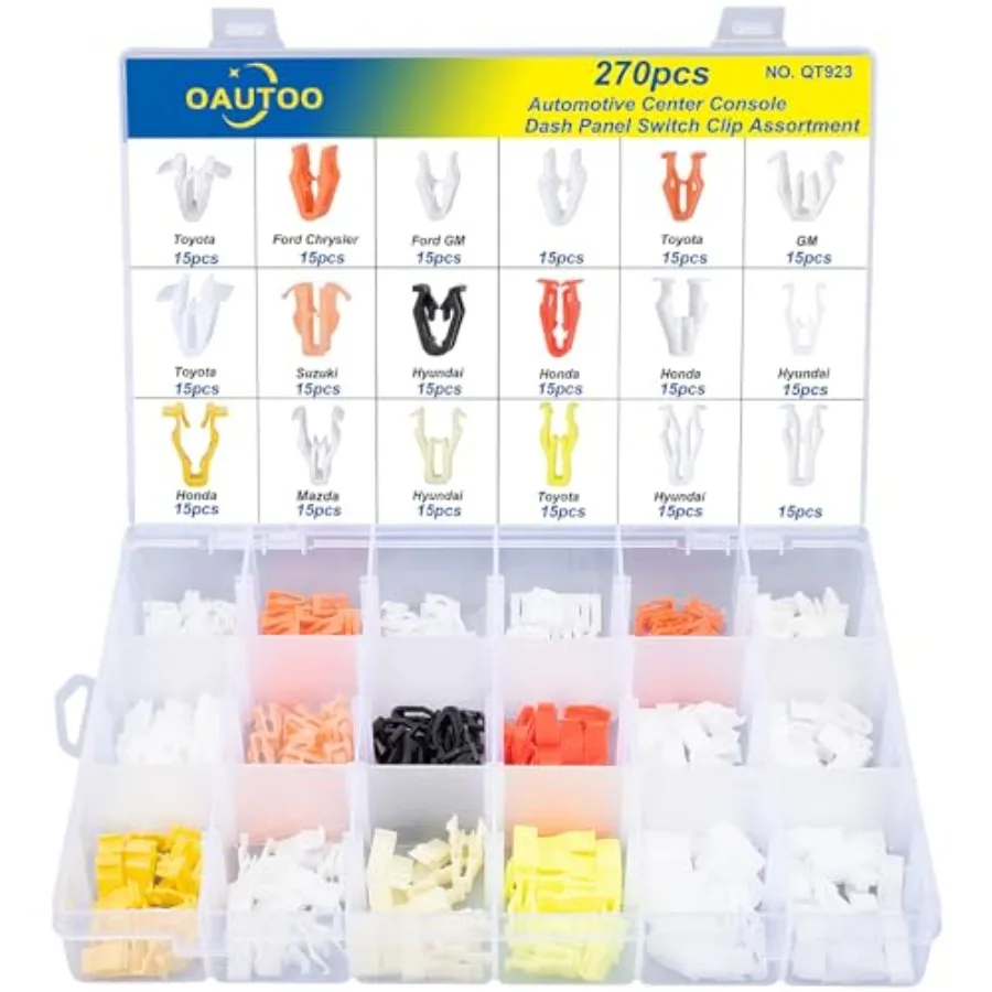 

270pcs Automotive Center Console Radio DVD Dash Panel Switch Bezel Clips Assortment for Ford GM Chrysler Toyota Nissan Honda Hy