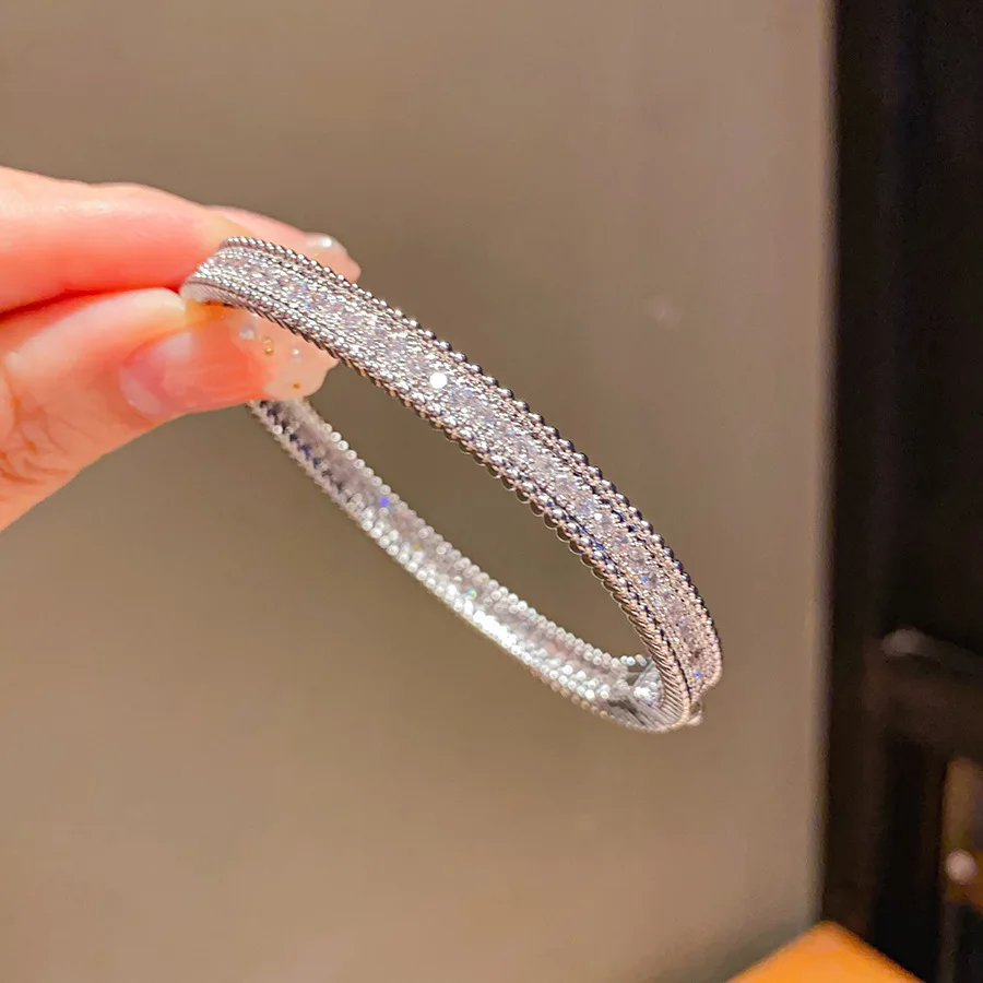 Simulated All Moissanite Bangles 925 Sterling Silver Plated 18K Gold Lab Diamond Tennis Bracelet for Women Party Gifts Jewelry