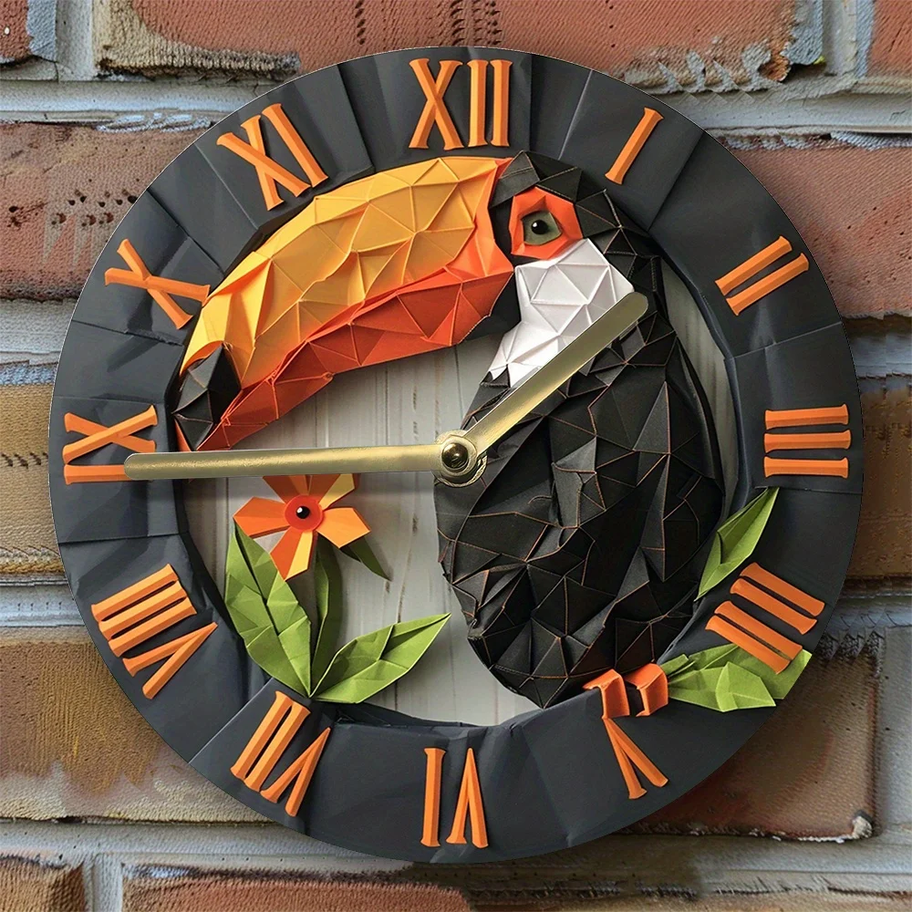 Elegant Toucan-Themed Silent Wall Clock - Aluminum, Ideal for Bedroom & Holiday Decor Wall Clock Modern Design