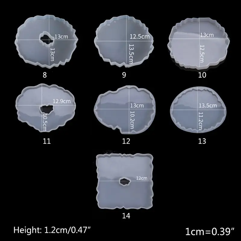 7/14Pcsซิลิโคนคริสตัลอีพ็อกซี่เรซินแม่พิมพ์คลื่นที่ไม่สม่ำเสมอCoaster Matหล่อแม่พิมพ์ทำด้วยมือDIYหัตถกรรมตกแต่งเครื่องมือทำ