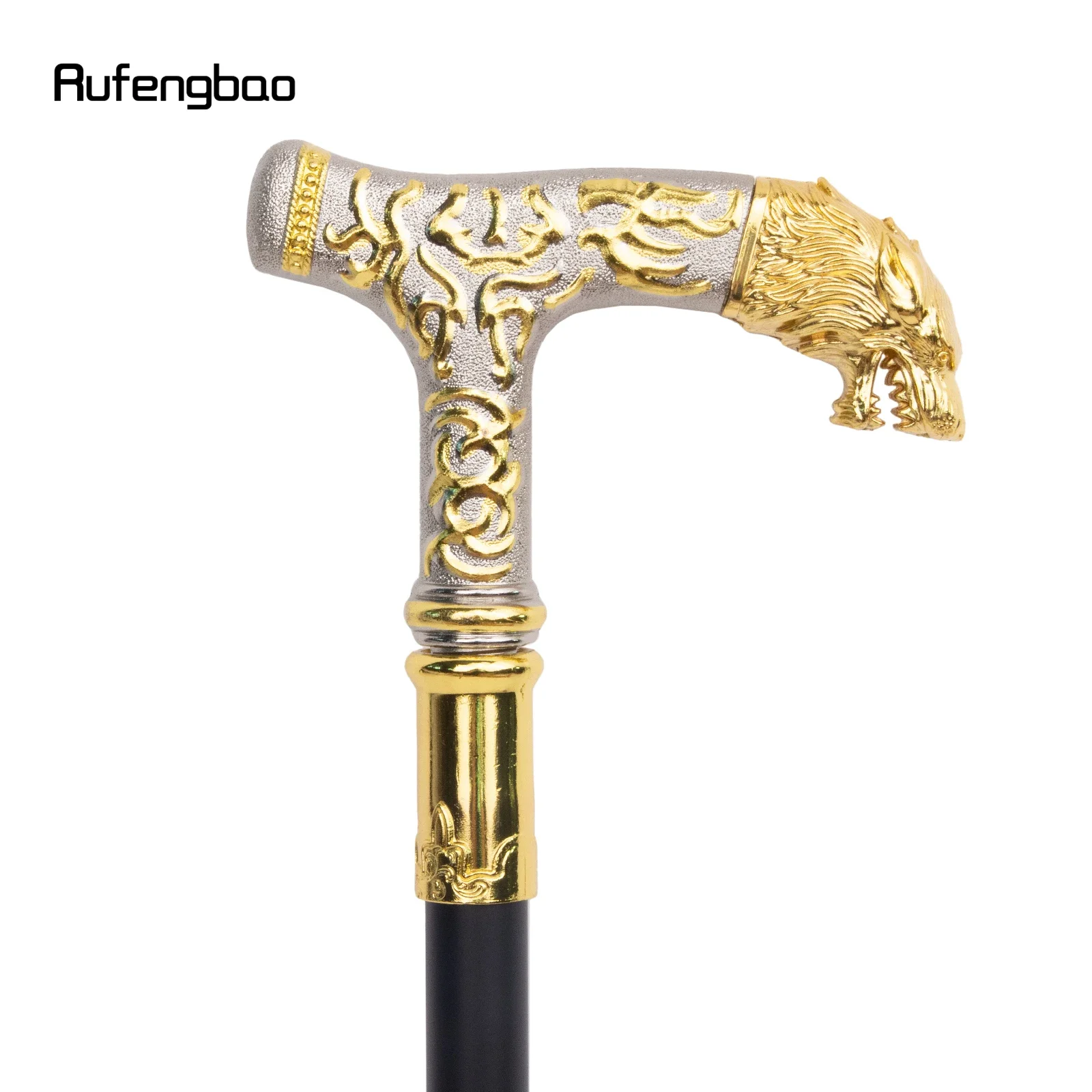 Golden White Wolf Handle Luxury Walking Stick Party Fashion Elegant Walking Stick Decorative Cospaly Cane Knob Crosier 88cm