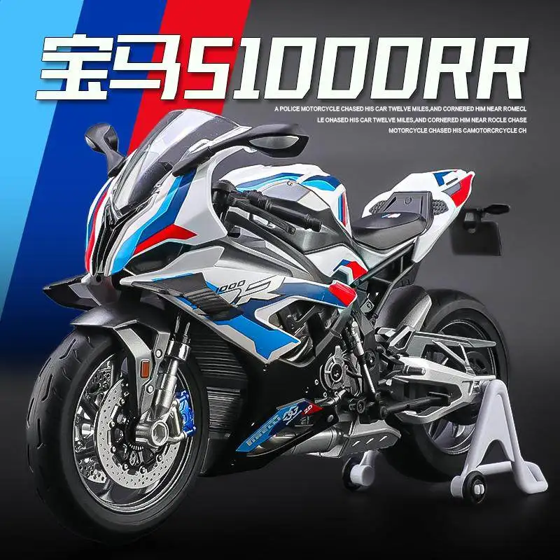 New 1:9 BMW S1000RR 2024 Alloy Die Cast Motorcycle Model Vehicle Collection Sound and Light Off Road Autocycle Toys Car