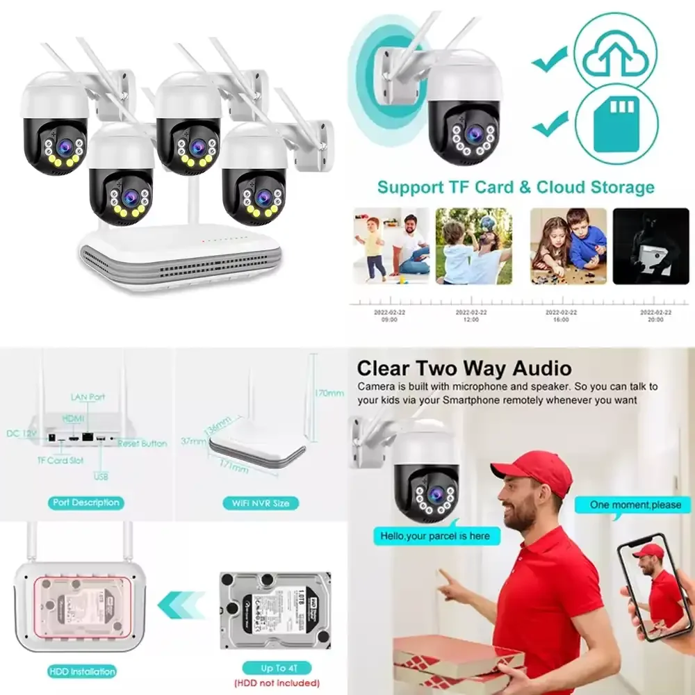 

4CH 4MP PTZ IP CCTV Camera Kit with Night Vision 2 Way Audio for HIKWIFI for OEM ODM WiFi Home Security System