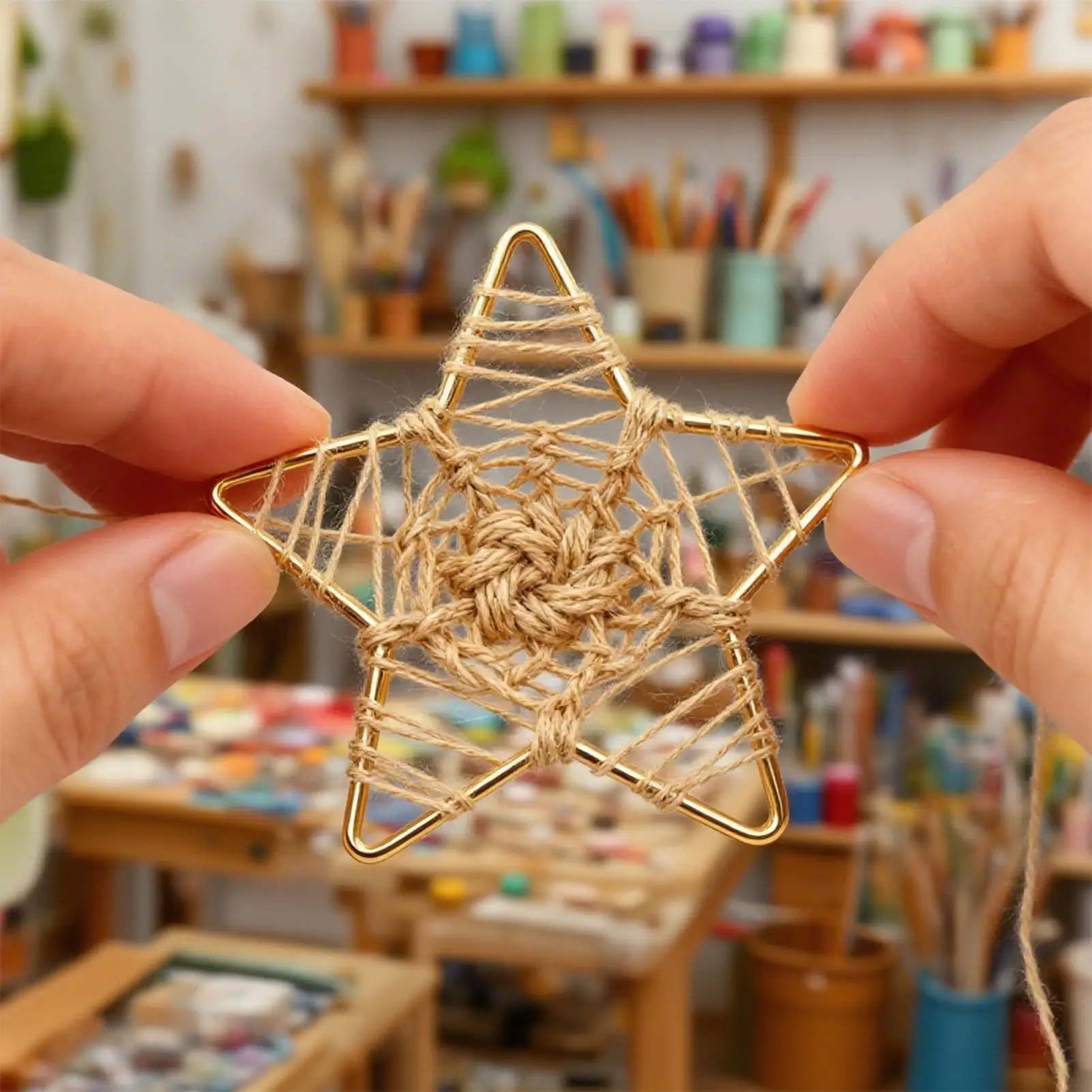 Dream Catcher Rings 4 Pieces Five-Pointed Star Ornaments Dream Catcher Pentagram Heart Iron Rings For Holiday Home Art Project