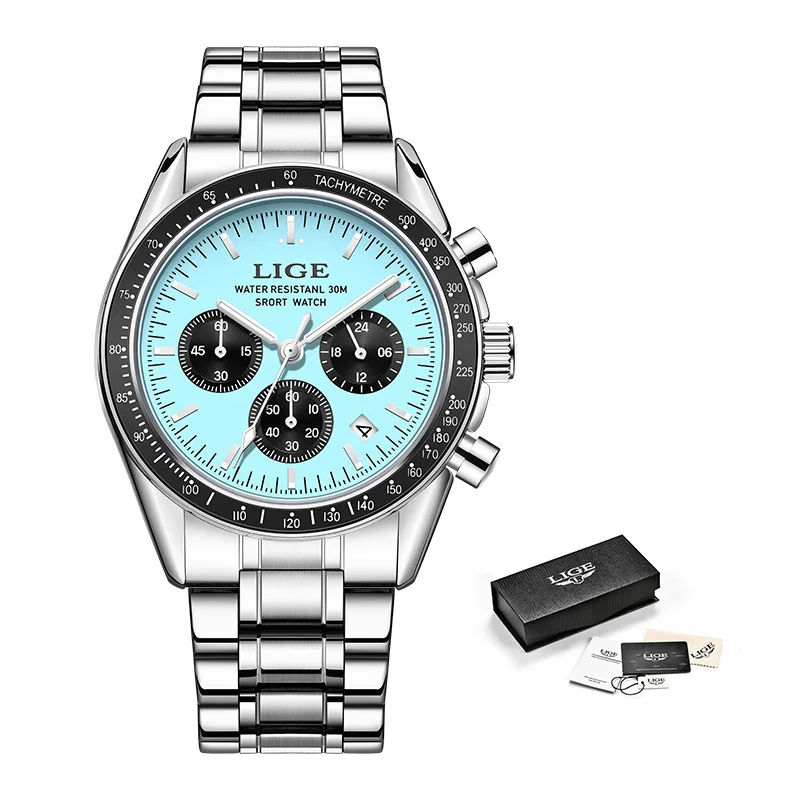 LIGE Fashion Men Watches Luminous Calendar Quartz Watch Mens Waterproof Stainless Steel Man Wristwatch Sport Business Male Clock