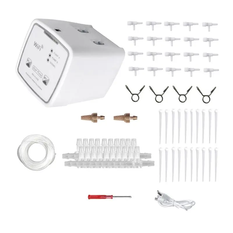 

Умное устройство для полива ABUH-WIFI с двойным насосом, автоматическая система капельного орошения с таймером, управление через приложение для сада, растений и цветов