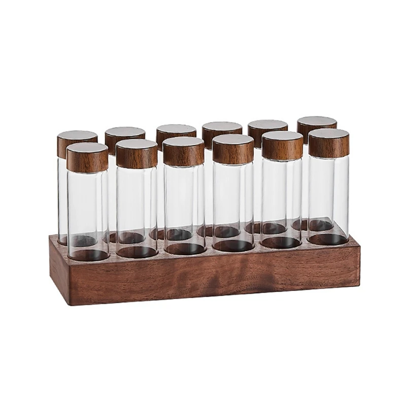 

Single Dose Coffee Bean Storage Tubes Coffee Bean Cellar Wooden Display Stand And Funnel Espresso Accessories