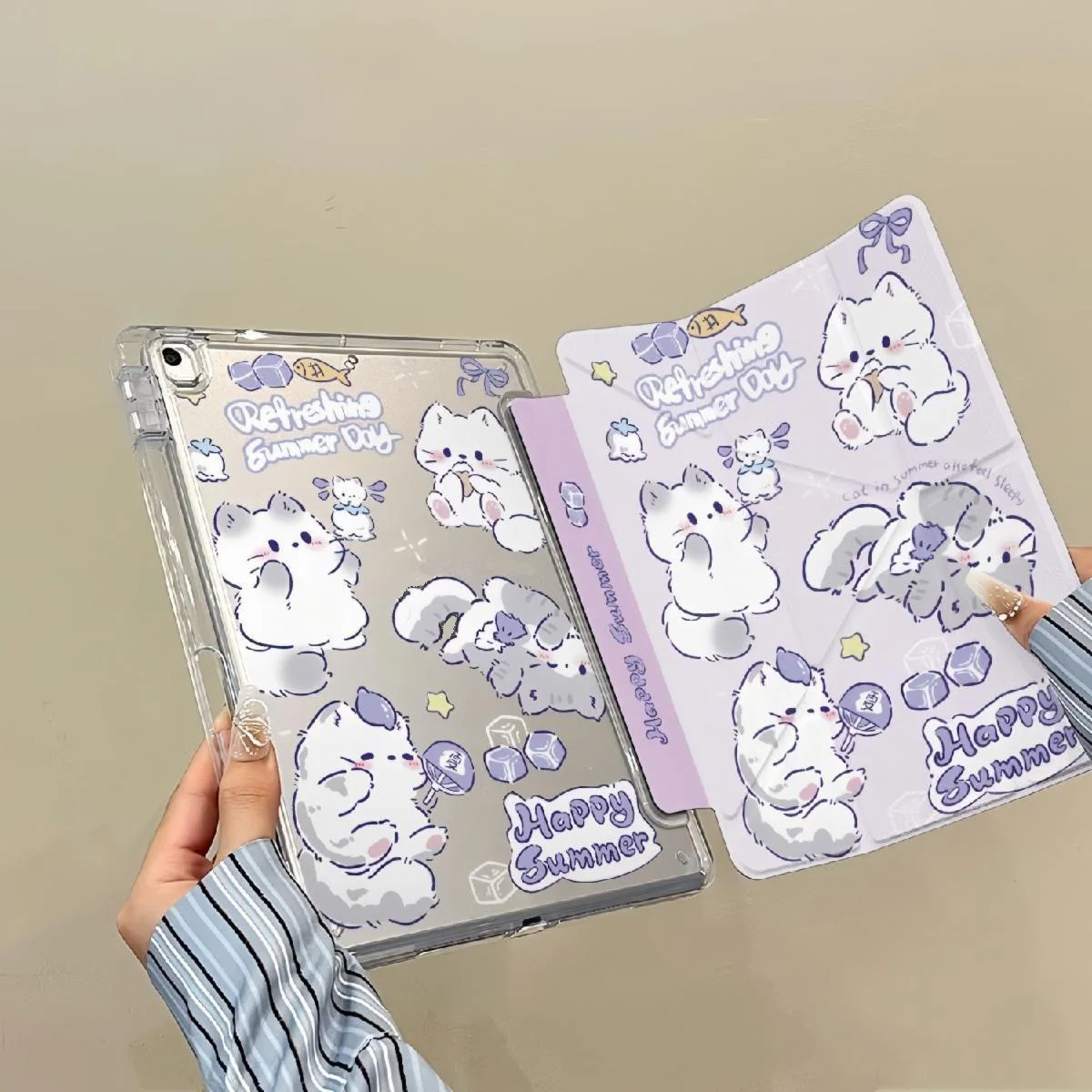 

Summer Cute Cat Butterfly Fish For iPad Pro Air 13 11 M5 M4 M3 M2 2 1 11th A16 12.9" 10 9 8 7 6 5 Th Mini 7 6 5 4 7.9" Case