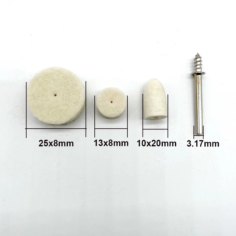 

Suitable for Proxxon Dremel Rotary Tool 25MM/13MM/10MM Wool Felt Buffing Wheel Grinding Polishing Pad+3Pcs 3.17 mm Shanks