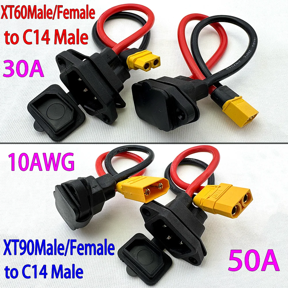 Universal XT60 XT90 Male Female to IEC C14 Male Plug Charging Cable 10AWG 6mm² Thickened Gauge Adapter Cord for Electric Vehicle