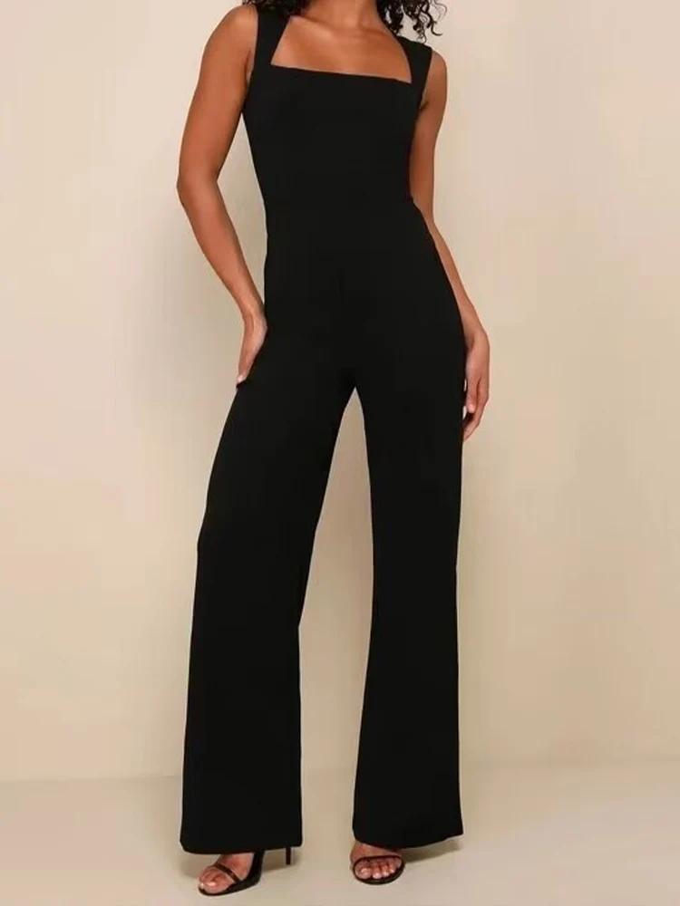 New Women\'s Clothing European and American Style Fashion Casual Simple Back Zipper Closure Open Back Jumpsuit