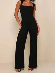 New Women's Clothing European and American Style Fashion Casual Simple Back Zipper Closure Open Back Jumpsuit