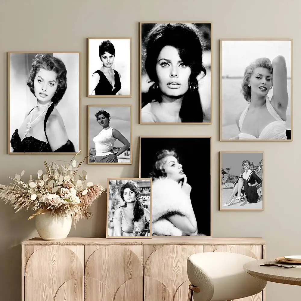 الموضة الحديثة ستار صوفيا لورين ملصقات الفيلم الكلاسيكي ورق أبيض ملصق DIY غرفة بار مقهى الجمالية الفن طلاء جدران